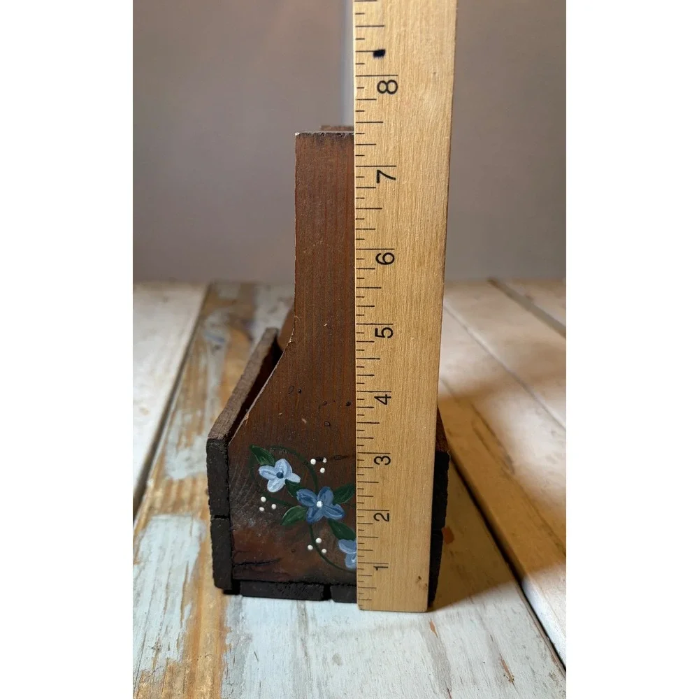 Vintage Handmade Wooden Carrier Folk Art Hand Painted Flowers Cottage Farm Decor